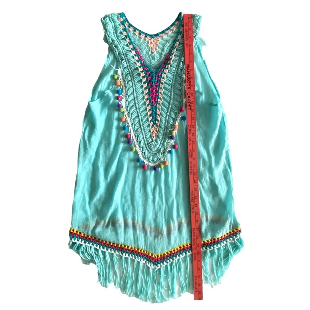Ucho Bali Sarongs Turquoise Crochet Beach Cover Up With Multi Color Pop Poms - Picture 4 of 10